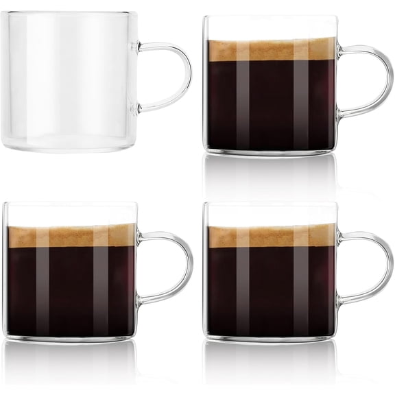 4oz Glass Cups Espresso Shot Glasses with Handle, Small Coffee Cup, Mugs Demitasse Cups Cappuccino for Hot Cold Latte, Tea, Microwave Dishwasher Safe