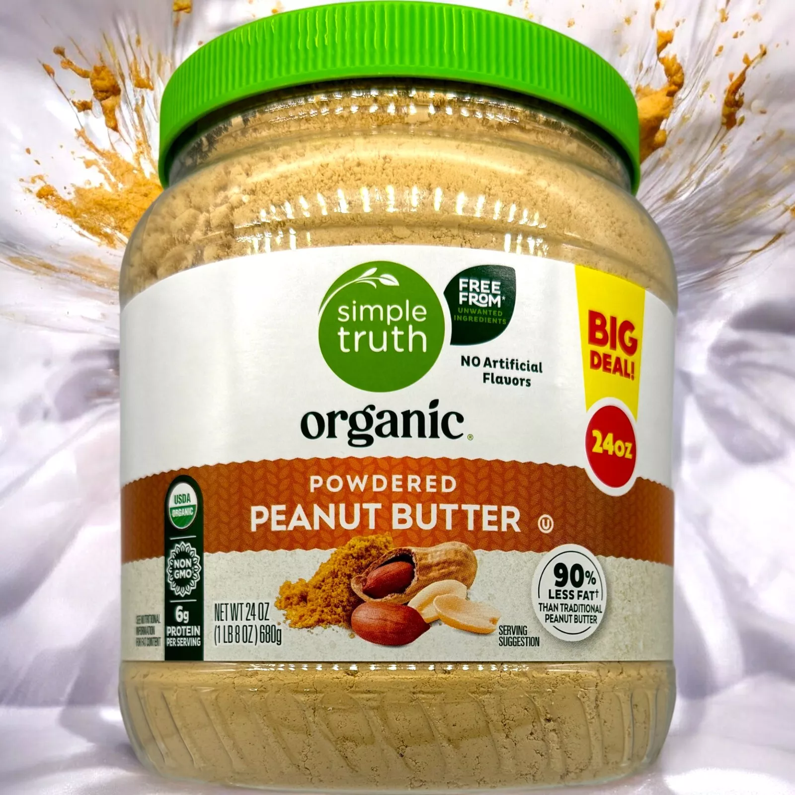 Simple Truth Organic Powdered Peanut Butter 90% Less Fat High Protein 1.5lb Bulk