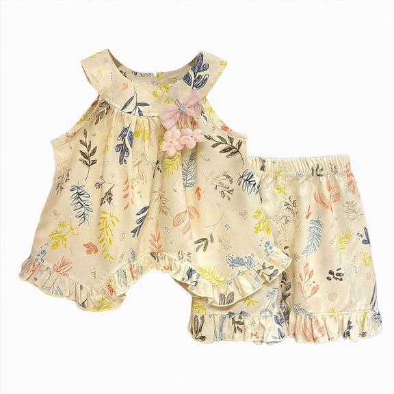 mgoYE Toddler Baby Girls Clothes Size 3-4 Years Girls Outfit Cute Pattern Summer Ruffled Sleeve T-Shirt Tops Shorts Clothes Sets