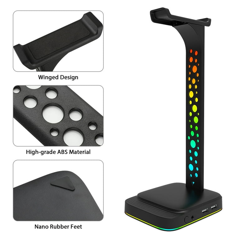 RGB Gaming Headphone Stand, EEEkit Desk Gaming Headset Holder Hanger Rack  with 2 USB Port & 3.5mm Port, Touch Control 9 Lighting Mode Headset Stand