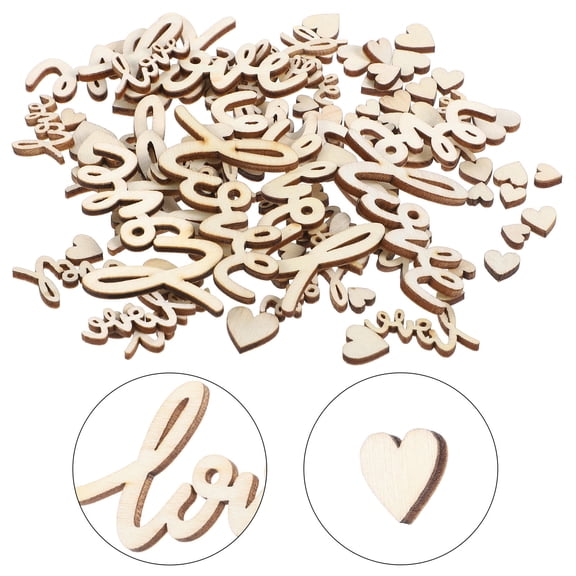 PAMINGONO 100Pcs Cut Out Wood Letters Heart Shaped Pieces Beige for Wedding Table Decoration