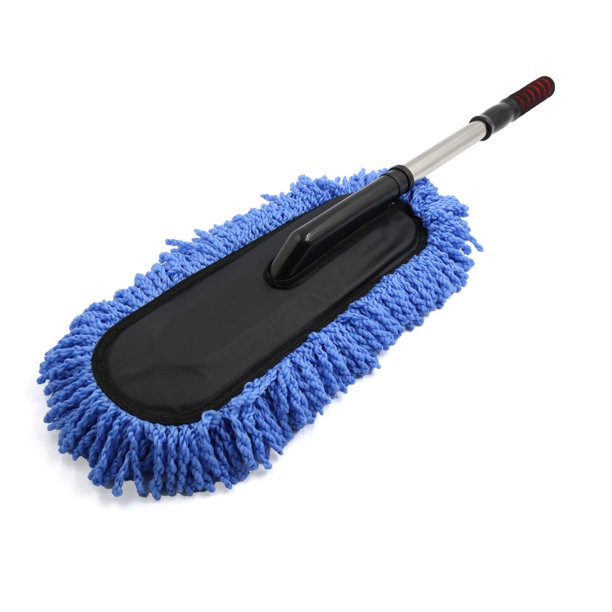 Blue Microfiber Telescoping Flat Brush Duster Wax Mop Car Cleaning