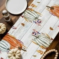 thumbnail image 6 of Fall Table Runner Thanksgiving Orange Blue Pumpkin Table Runners Bird Autumn Maple Leaves Wood Cotton Linen Dresser Scarf Kitchen Dining Table Decor for Fall Holiday Party Decor 13x36 Inch, 6 of 9