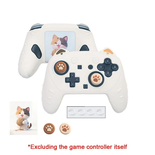 Soft Silicone Protective Cover Skin Set for Nintendo Switch Pro Controller, Anti-Slip, Cute Cat Paw Prints, Rocker Cap Included, Gaming Accessories