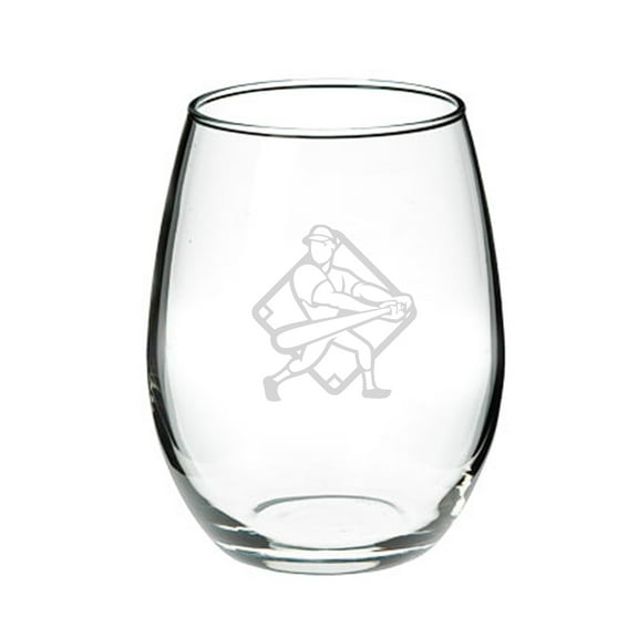 Baseball Player Swing 21 oz. Deep Etched Stemless Wine Glass