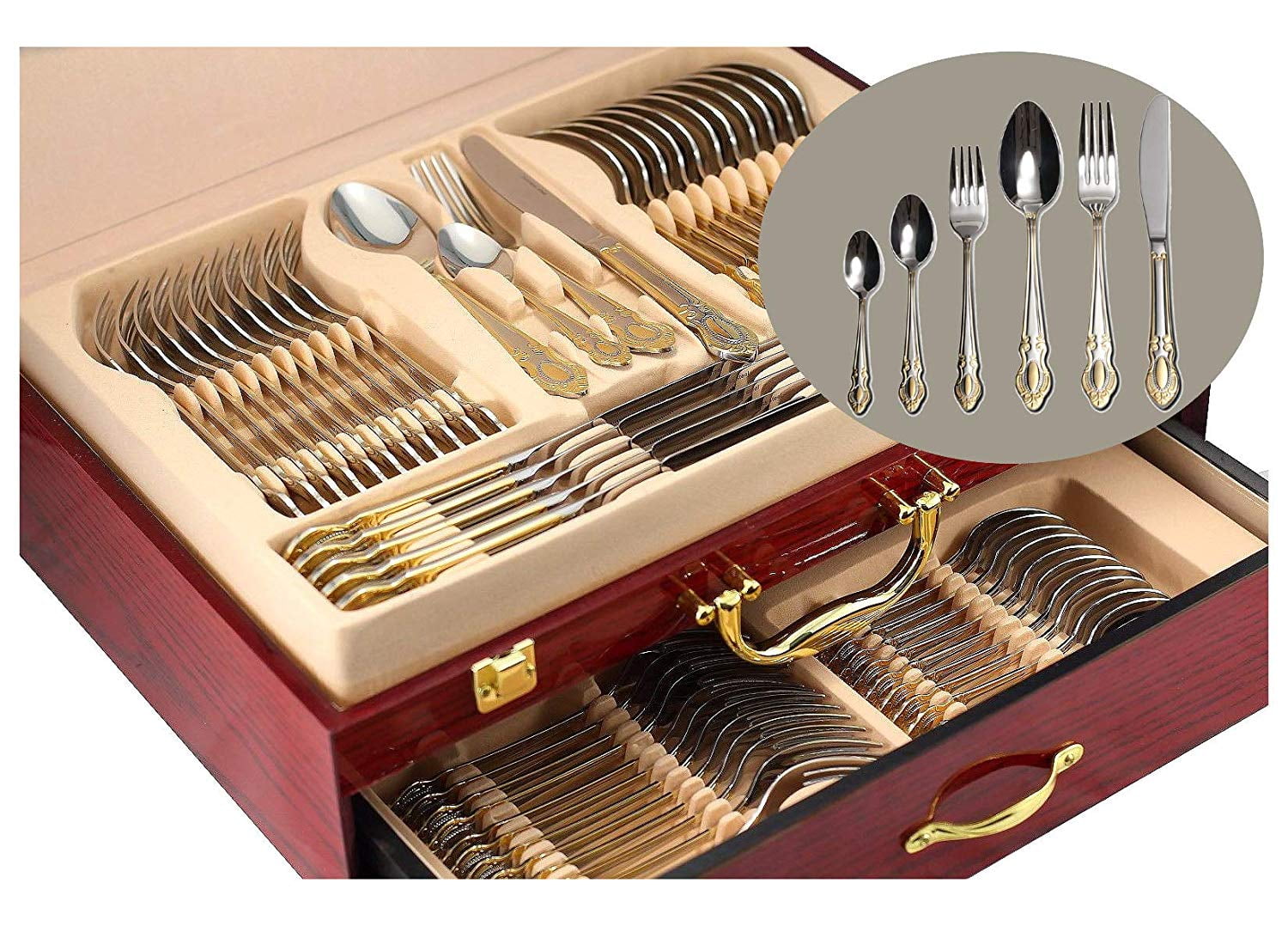 75Piece Gold Flatware Set Dining Service for 12, 18/10 Premium