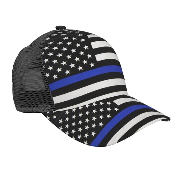 Curved Trucker Hat Thin Blue Line Flag Adjustable Mesh Back Baseball Snapback Cap For Men