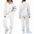thumbnail image 3 of Women'S 2 Piece Outfits Lounge Sets Long Sleeve Half Zip Pullover and Baggy Sweatpants with Pockets White XL, 3 of 8