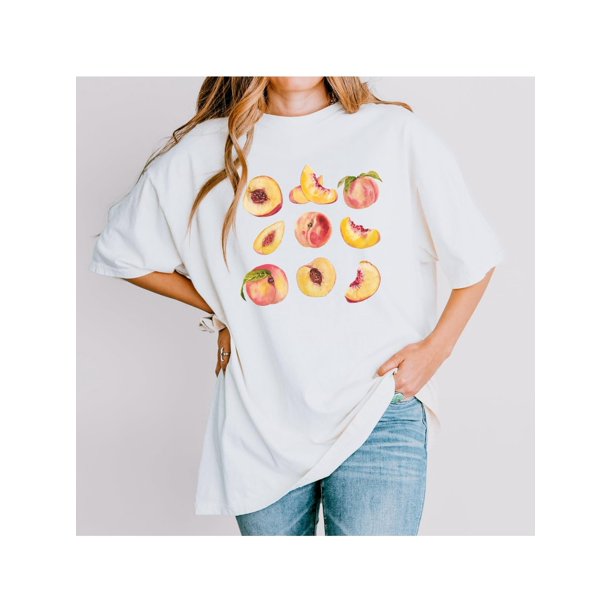 Women's Fashion Peaches Graphic Print T Shirt, 100% Cotton Comfy Tshirt, Perfect for Gift for Mom Girlfriend