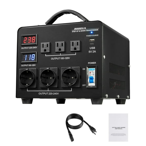 KFFKFF Voltage Auto Converter Transformer, 3000VA, Durable Step Up/Down Power Transformer, Converts 110V to 220V and 220V to 110V, Features 3 US Outlets, 3 EU Outlets, LCD Display