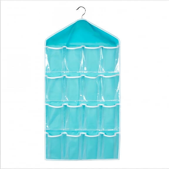 LAMIRO 16 Large Pockets Hanging Shoe Organizer Over The Door Shoe Rack for Closet Door Storage Mesh Shoe Holder Hanger for Men and Woman,Blue