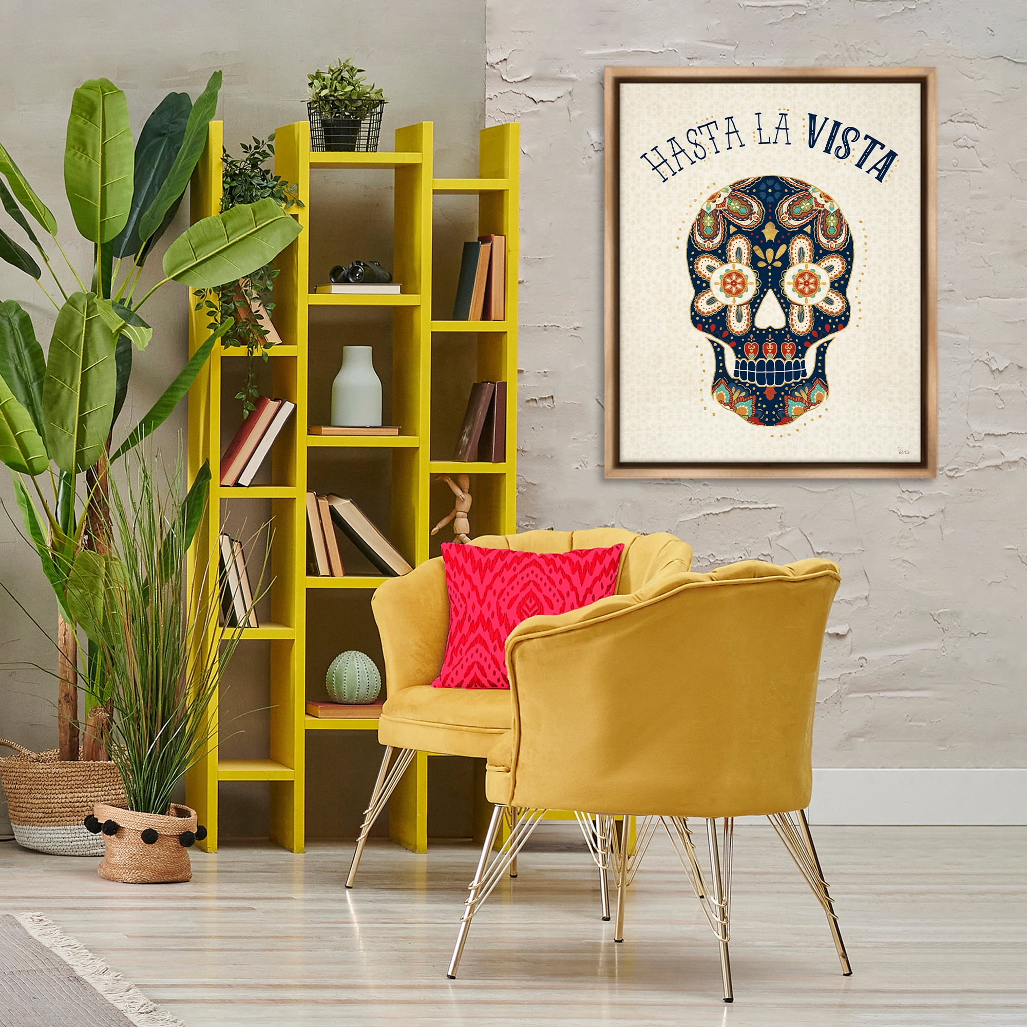 Stupell Industries Hasta la Vista Calavera Inspirational Quotes & Sayings Painting Brown Floater Framed Art Print Wall Art, 25 x 31