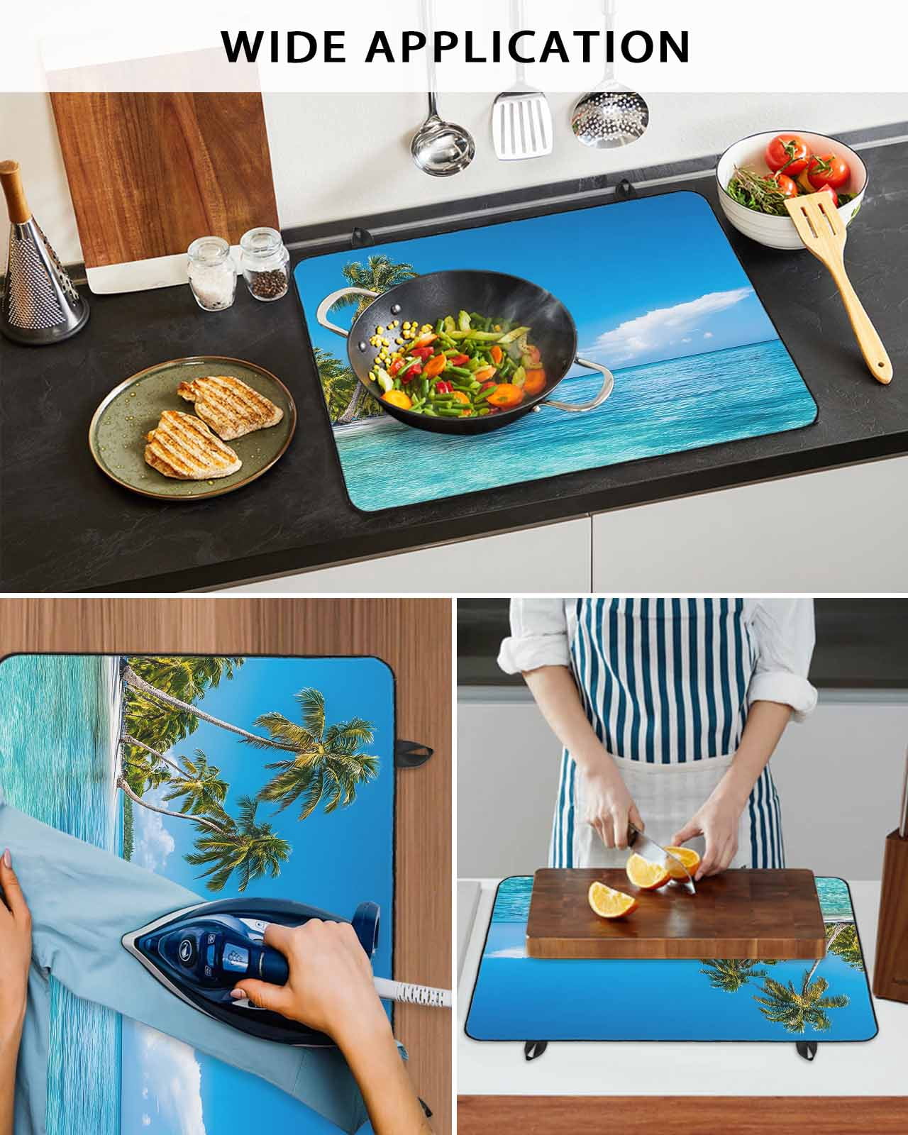 nqOlkjepod Large Induction Cooktop Protector Mat 24"x21", Ocean Sea Stove Top Covers for Electric Stove, Summer Palm Trees Blue Sky Beach Tropical Stove Burner Cover Mats, Glass Top Stove Cover