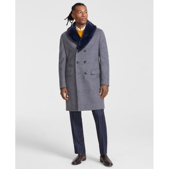 Tayion Collection Mens Classic fit Double Breasted Overcoat Coat 38 R Grey
