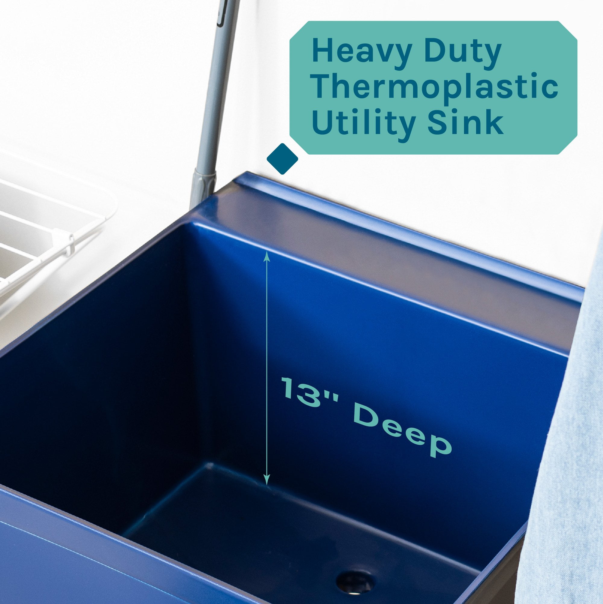 Tehila Blue 19 Gallon Utility Sink Black Legs and P-Trap Kit for Laundry room, Basement, Garage