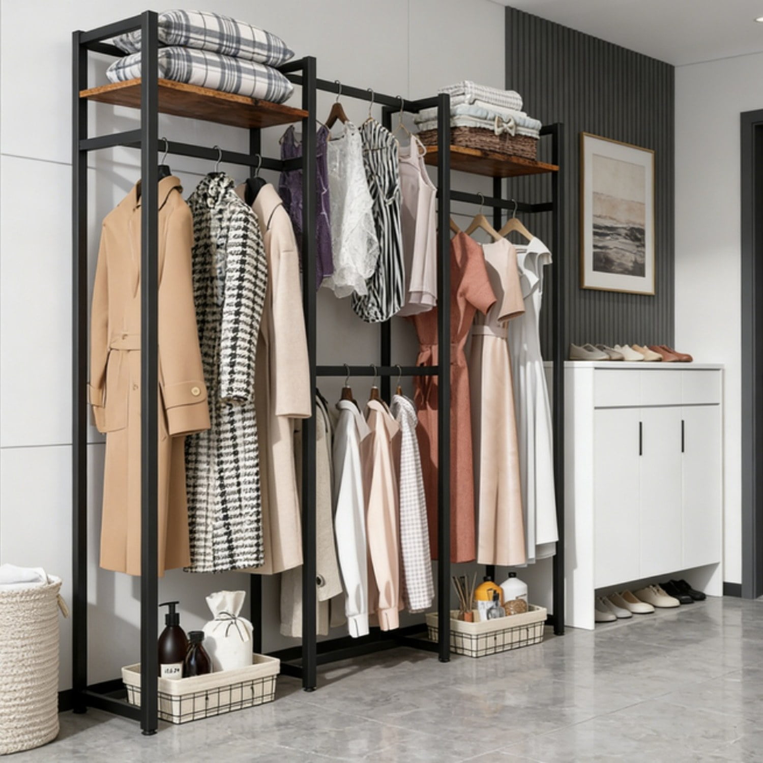 Portable Wardrobe Rack with Shelves, 74.8 in