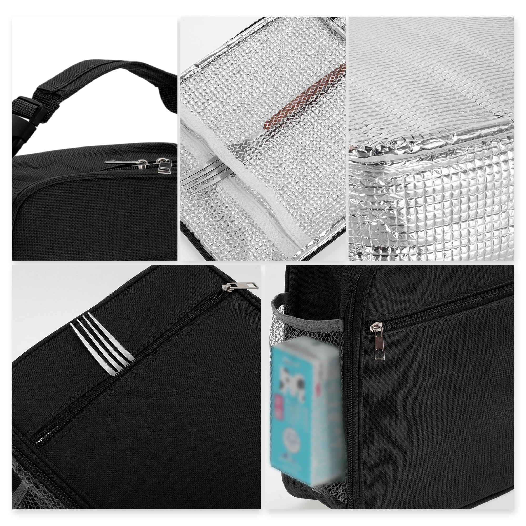 Unique Bargains Reusable Insulated Lunch Box Tote for Work Black 195 oz