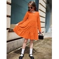 thumbnail image 4 of Arshiner Girls Long Sleeve Dress Fall Cotton Crewneck Tiered Ruffle Swing Solid Casual Midi Dresses, 4 of 6