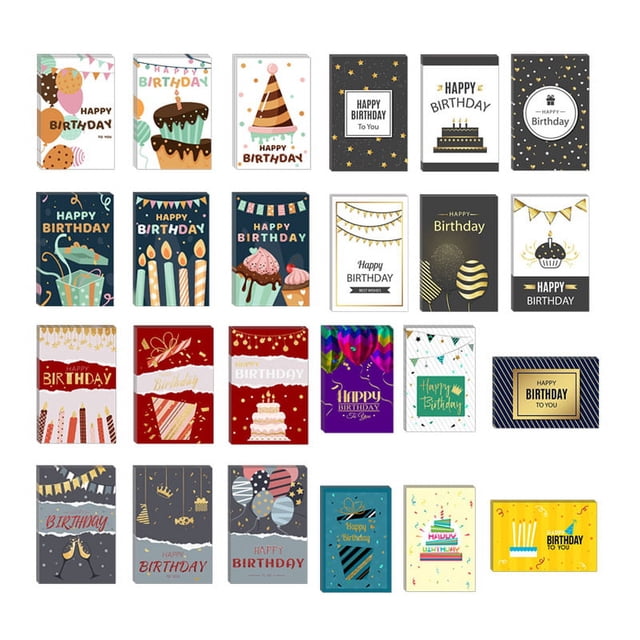 Tarjetas surtidas y decorativas con sobres y pegatinas, paquete de 24 tarjetas de cumpleaños surtidas con purpurina y papel metalizado con sobres y pegatinas, paquete de tarjetas de cumpleaños con