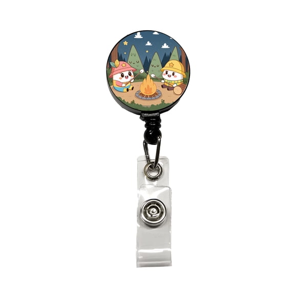 Kawaii Camping Roasting Marshmallows Retractable Reel ID Badge Key Card Name Tag Holder with Clip