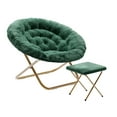 thumbnail image 2 of Emma + Oliver Oversize Faux Fur Folding Saucer Moon Chair with Ottoman for Dorm and Bedroom, Emerald Faux Fur/Soft Gold Frame, 2 of 12