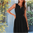 thumbnail image 6 of Women'S Summer Dresses 2025 Sleeveless V Neck Eyelet Hollow Out Swing A Line Beach Vacation Sun Dress Black XL, 6 of 7