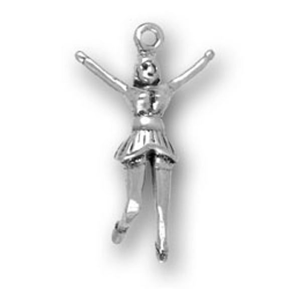 Sterling Silver 16" .8mm Box Chain 3D Cheering Football Cheerleader Pendant Necklace