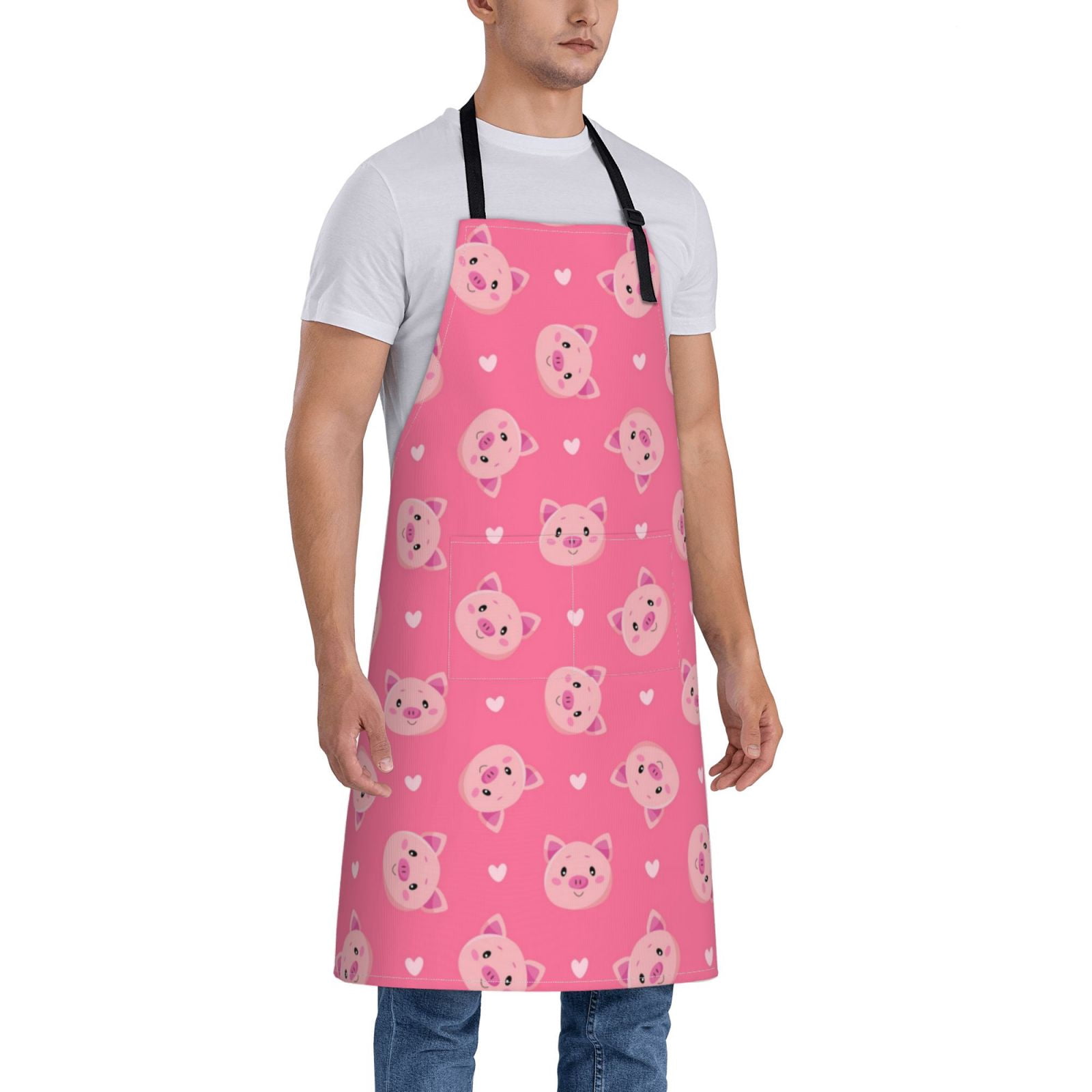 Kdxio Cartoon Pigs and Hearts Apron with Pockets Adjustable Kitchen Aprons for Men Women Waterproof Aprons for Cooking,Drawing,Crafting, Baking Household Cleaning