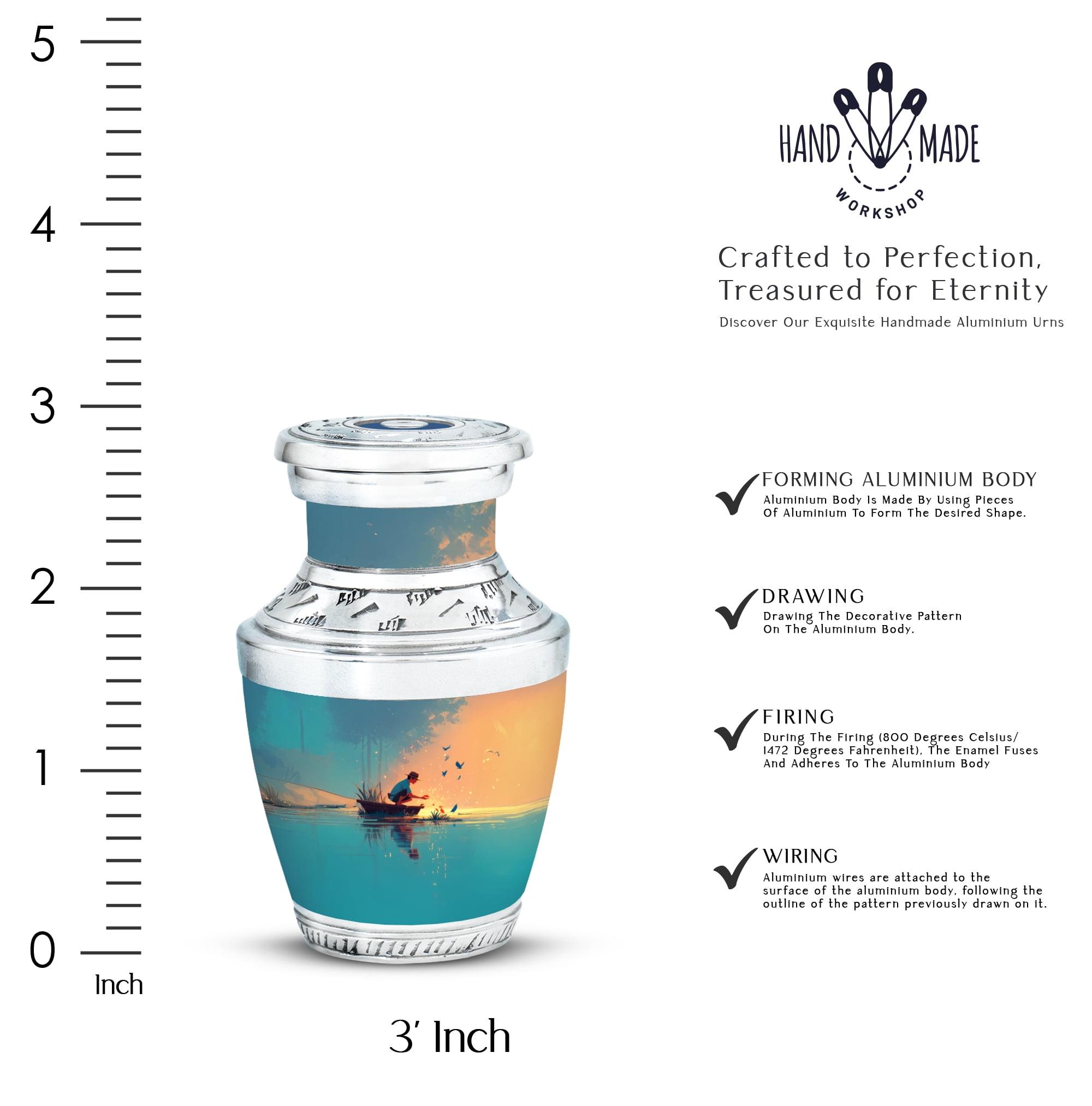 MUKTIVE Fishing Cremation Urns for Human Ashes - Memorial Urns Keepsake - Blue Burial Urn for Human Ashes for Male Small - Funeral Remain Holders for Mom & Dad - Memorial Gifts for Loss (3 Inch)