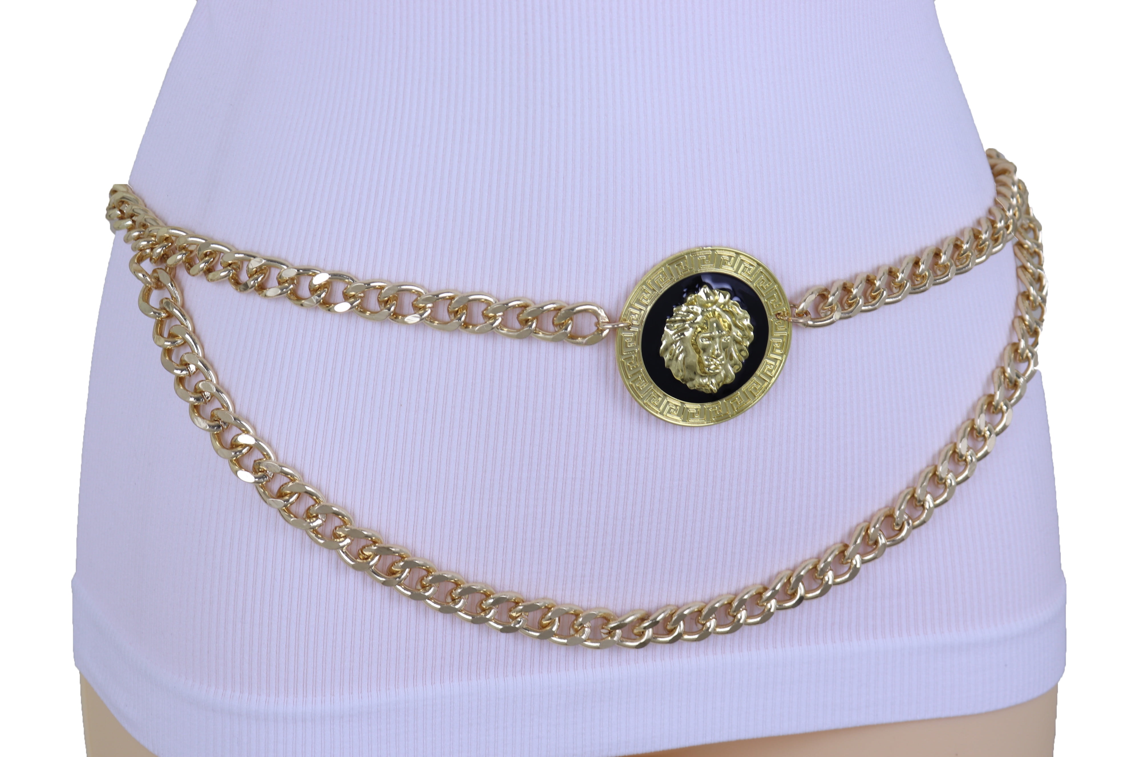 Women Skinny Belt Fashion Gold Metal Chain Link Coin Ball Charm Size XS S M L XL 