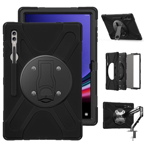 FJLBDE Case for Samsung Galaxy Tab S10 Ultra/ S9 Ultra/ S8 Ultra 14.6 Inch, Shockproof Protective Tablet Cover with Mounting Holes, Wall Mount and Stand, Black