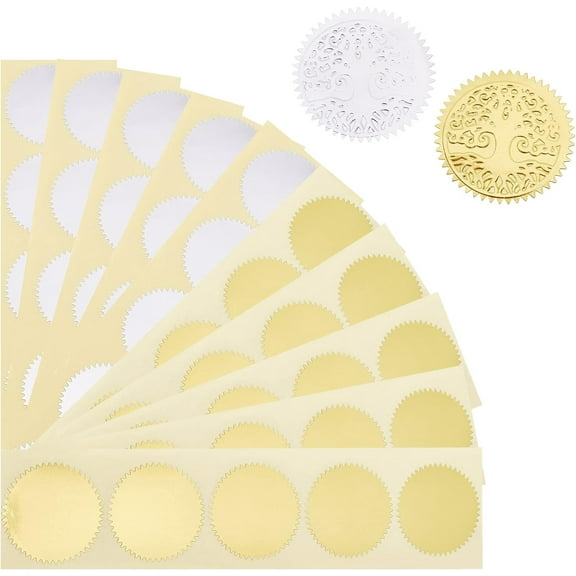300pcs 1.77" Embossing Blank Stickers 2Colors Gold Embossed Foil Certificate Self-Adhesive Sealing Stickers