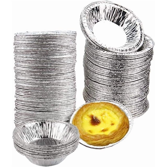 100 Pcs Moules Ronds en Papier D\'aluminium de 3 Pieds', Compatibles Congélateur et Four, Idéal pour Cuire des Tartelettes, Quiche, Pouding, pour la Cuisson, la Cuisson, le Rangement et le Réchauffage