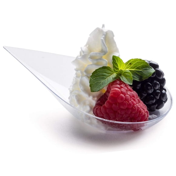 DLux 100 4-in Tear Drop Mini Appetizer Plates, Reusable Clear Plastic Spoons - Desserts and Appetiz