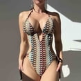 thumbnail image 6 of Qingpeng Women's One Piece Swimsuit Summer Beach Vacation Boho Crochet Striped Halter Backless Bathing Suit Swimwear, 6 of 6