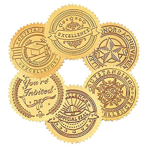 2 in Star Embossed Foil Certificate Seals, pkg of 100