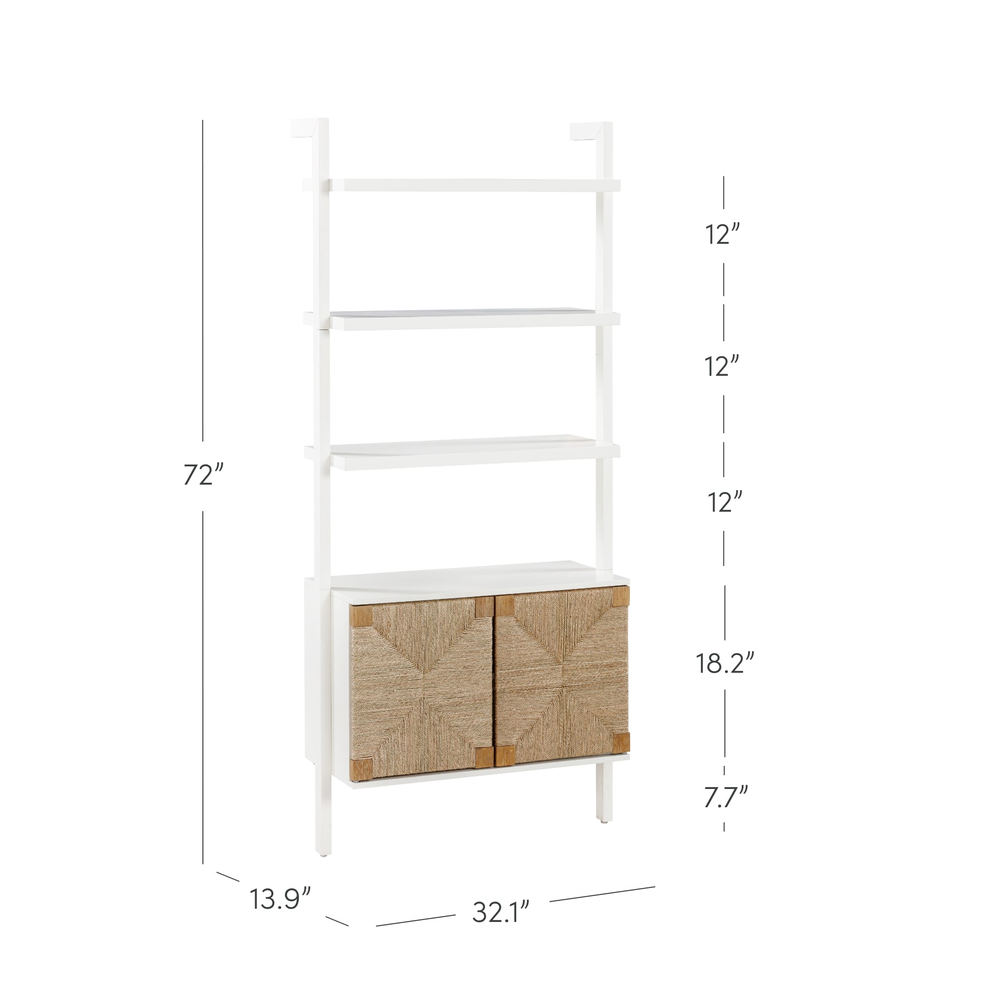 Nathan James Beacon 3-Shelf Bookcase with Seagrass Cabinet, Solid Wood Boho Bookshelf with Storage with Solid Wood Frame, Seagrass/Warm White