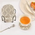 thumbnail image 3 of Yayeee 6 PCS Drink Coasters with Holder Set Woven Absorbent Round Tabletop Hot Pad, Light Gray Pattern, 3 of 7
