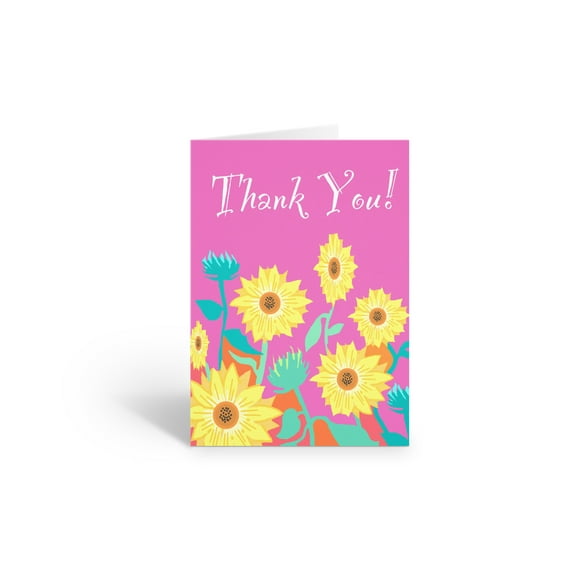Pink Floral Thank You Note Card - 10 Cards and Envelopes - 14118