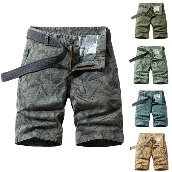 DDAPJ pyju Mens Cargo Shorts Trendy Summer Floral Casual Beach Shorts Cotton Ripstop Hiking Shorts Lightweight Outdoor Work Shorts with Pockets Light Green S