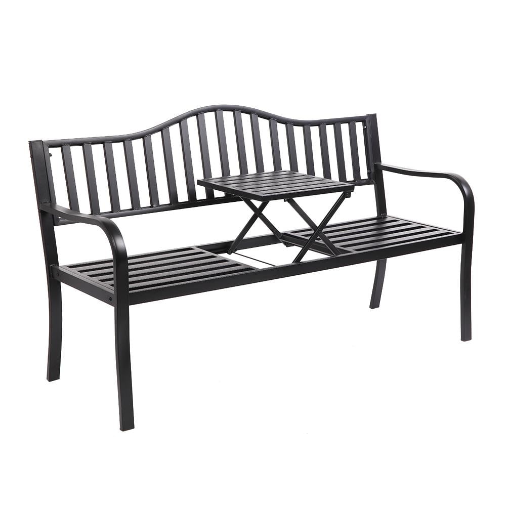 SalonMore 59" Patio Benches w/Pullout Middle Table for Porch Path Yard
