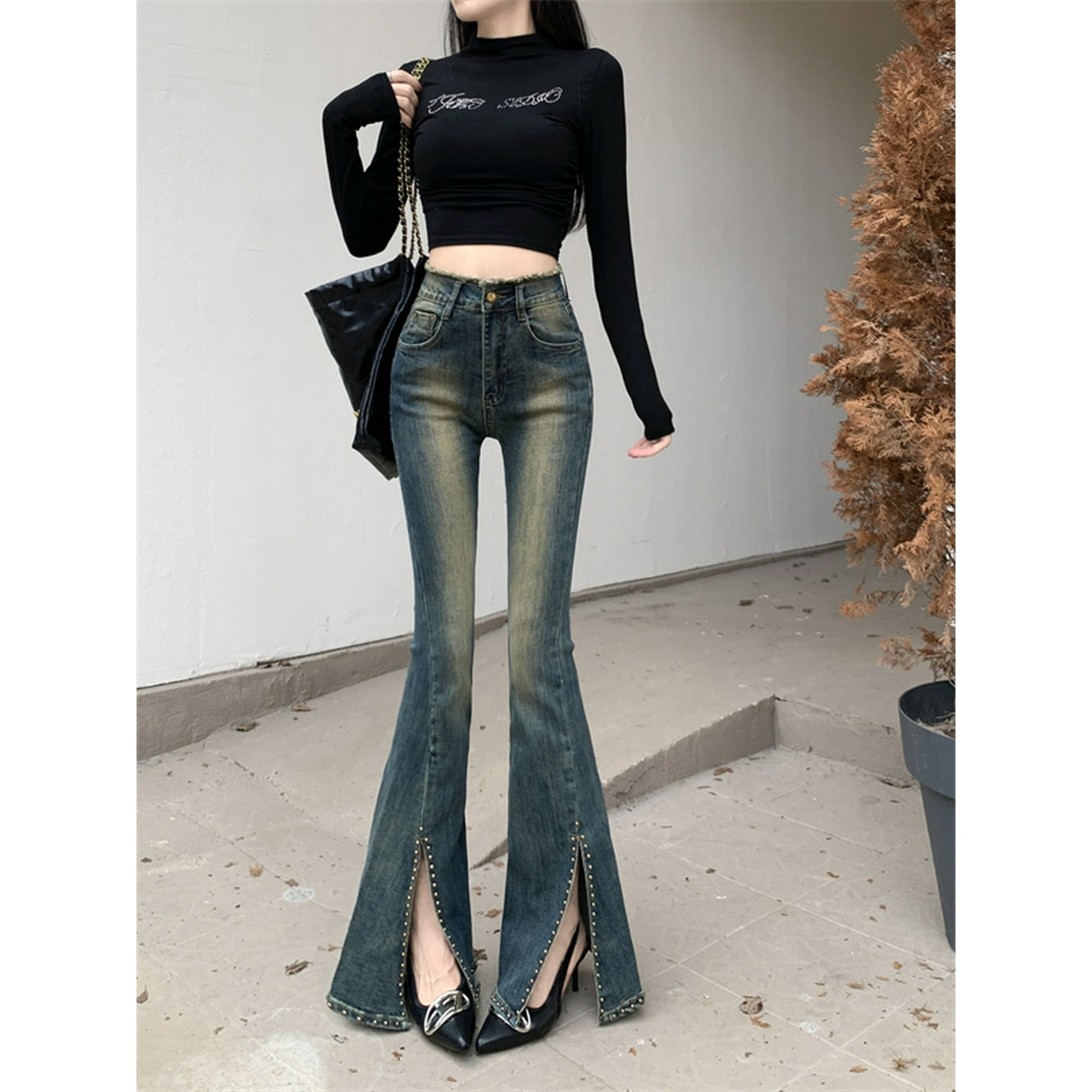 Women's Y2k Flare Jeans Harajuku Korean Baggy Denim Trousers