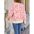 thumbnail image 3 of Women Leopard Print Bow- Tie Cardigan Long Sleeve Crewneck Open Front Knit Cardigan Casual Loose Outwear Pink L, 3 of 8