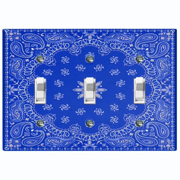 Metal Light Switch Plate Cover Blue Floral Bandana Paisley Tile Pattern TIL053