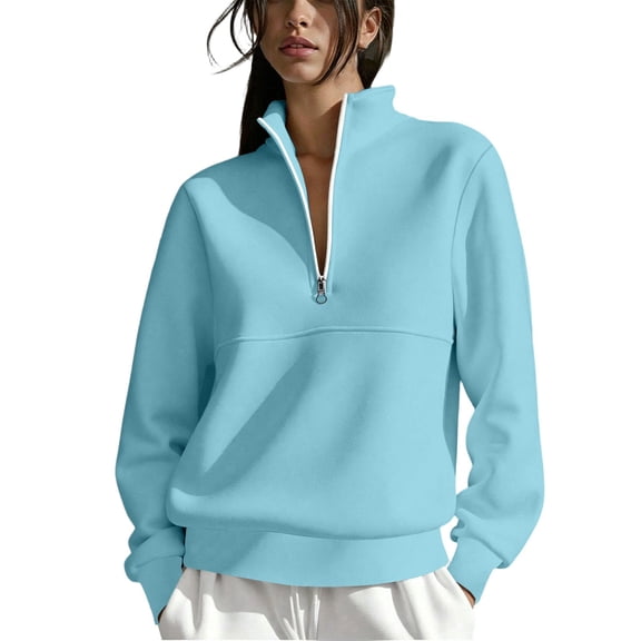Half Zip Womens Sweatshirt Pullover Tops Casual Lapel Long Sleeve Shirts Fall Trendy Solid Color Hoodies Sweatshirts