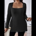 thumbnail image 4 of Camisas de Larga para Mujer, Blusas Casuales Modernas con Cuello Cuadrado, Suéteres Ligeros. Negro XXL, 4 of 7
