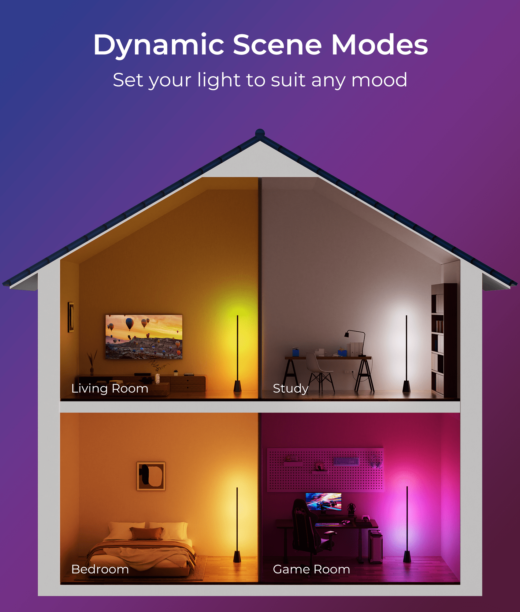 DeckTok RGBCW Smart Floor Lamp with Colors Changing Music Sync and Voice Control for Living Room Gaming Home Decor