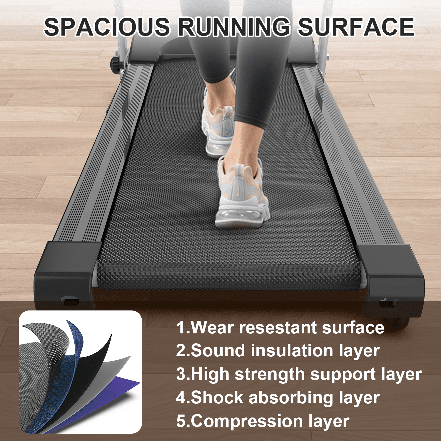 OBENSKY Foldable Electric Treadmill for Home, 2.5HP Quiet Portable Folding Small Treadmill, 7.5 MPH, LED Display, Heart Rate Senso