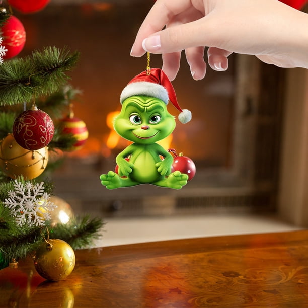 Adorno para árbol de Navidad Grinch con colgantes de monstruo verde divertidos y bonitos de 8cm para interiores