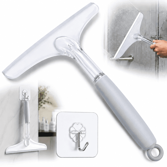Emlimny Shower Squeegee for Glass Doors and Tile, 10 inch Rubber Bathroom Squeegee with Hook for Shower Doors, Windows, Mirrors, Tiles and Car Glass